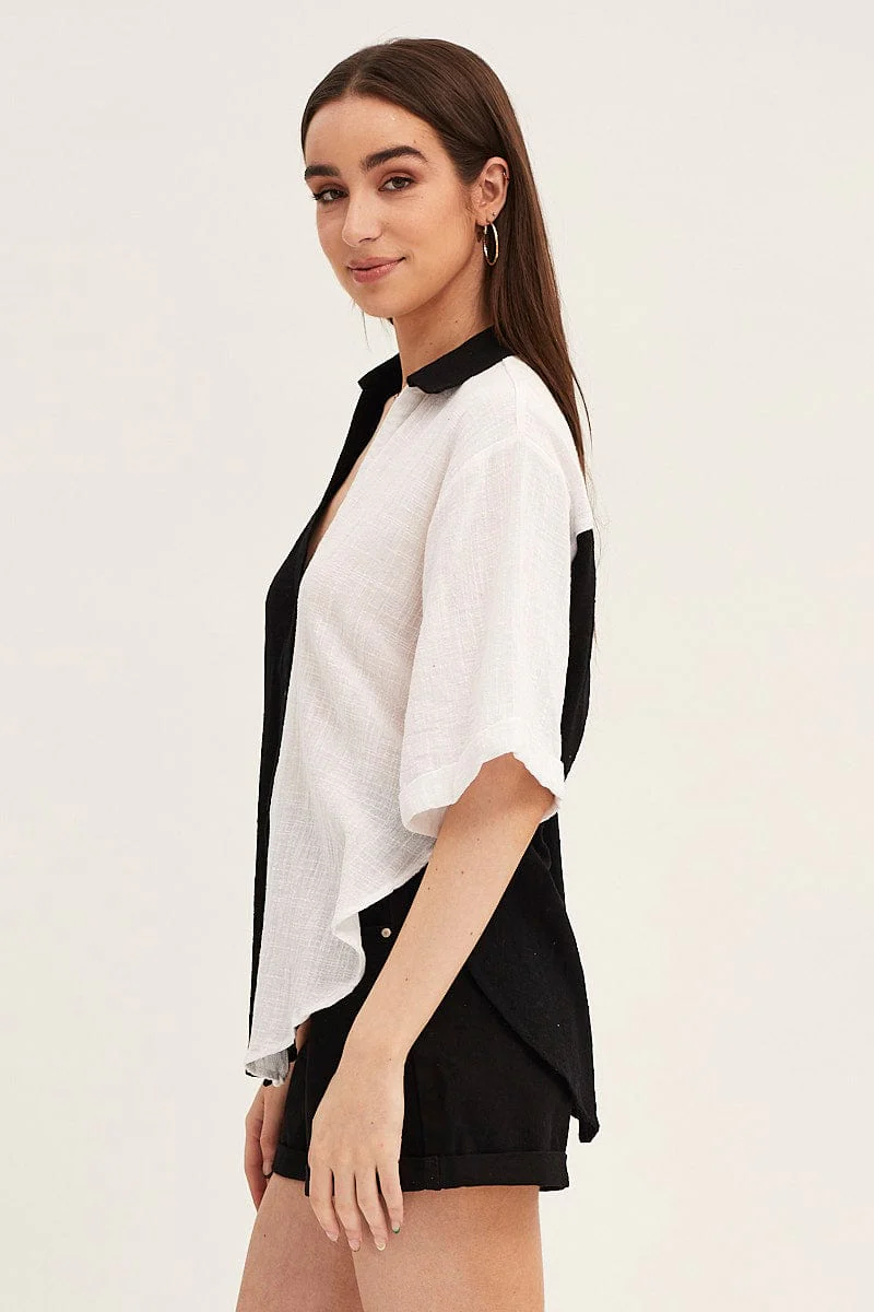 Black Mono Cotton Half Sleeve Relaxed Shirt