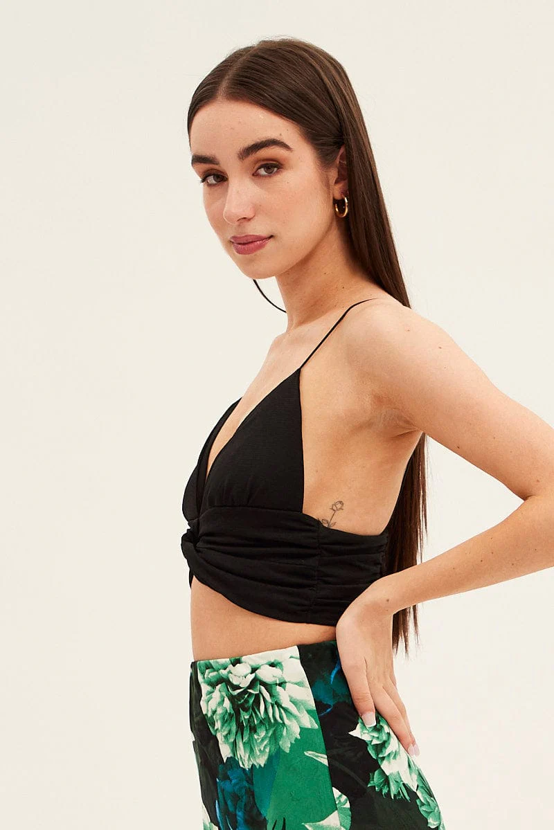 Black Twist Front Textured Cami