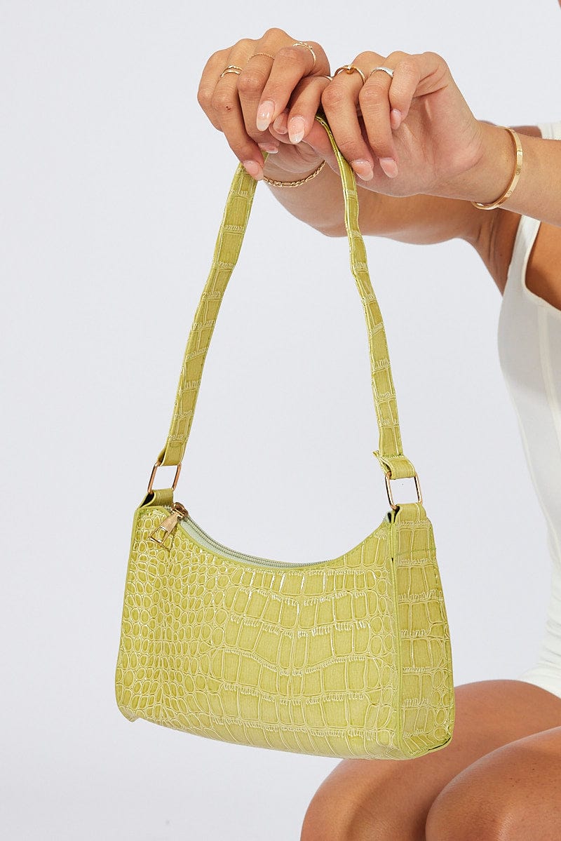 Green Croc Embossed Baguette Bag Shoulder Bag