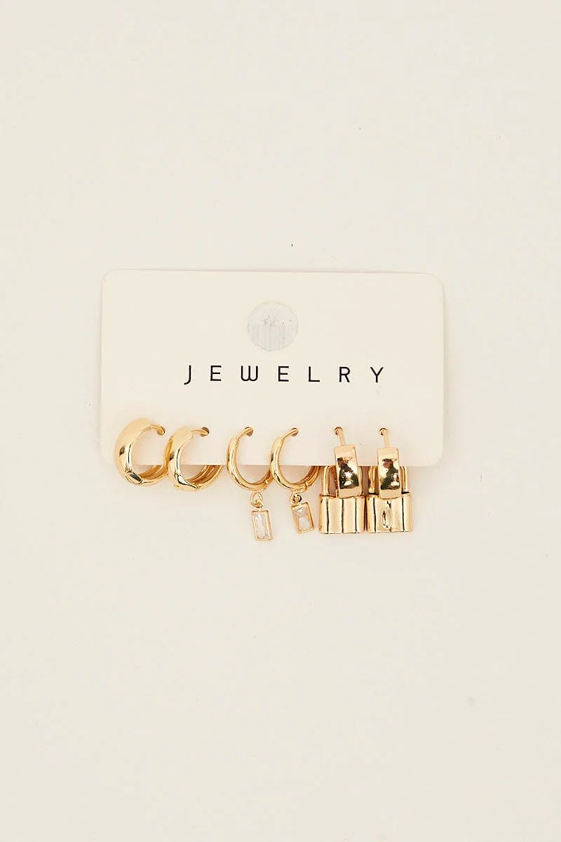 Gold 3 Pack Earrings Set