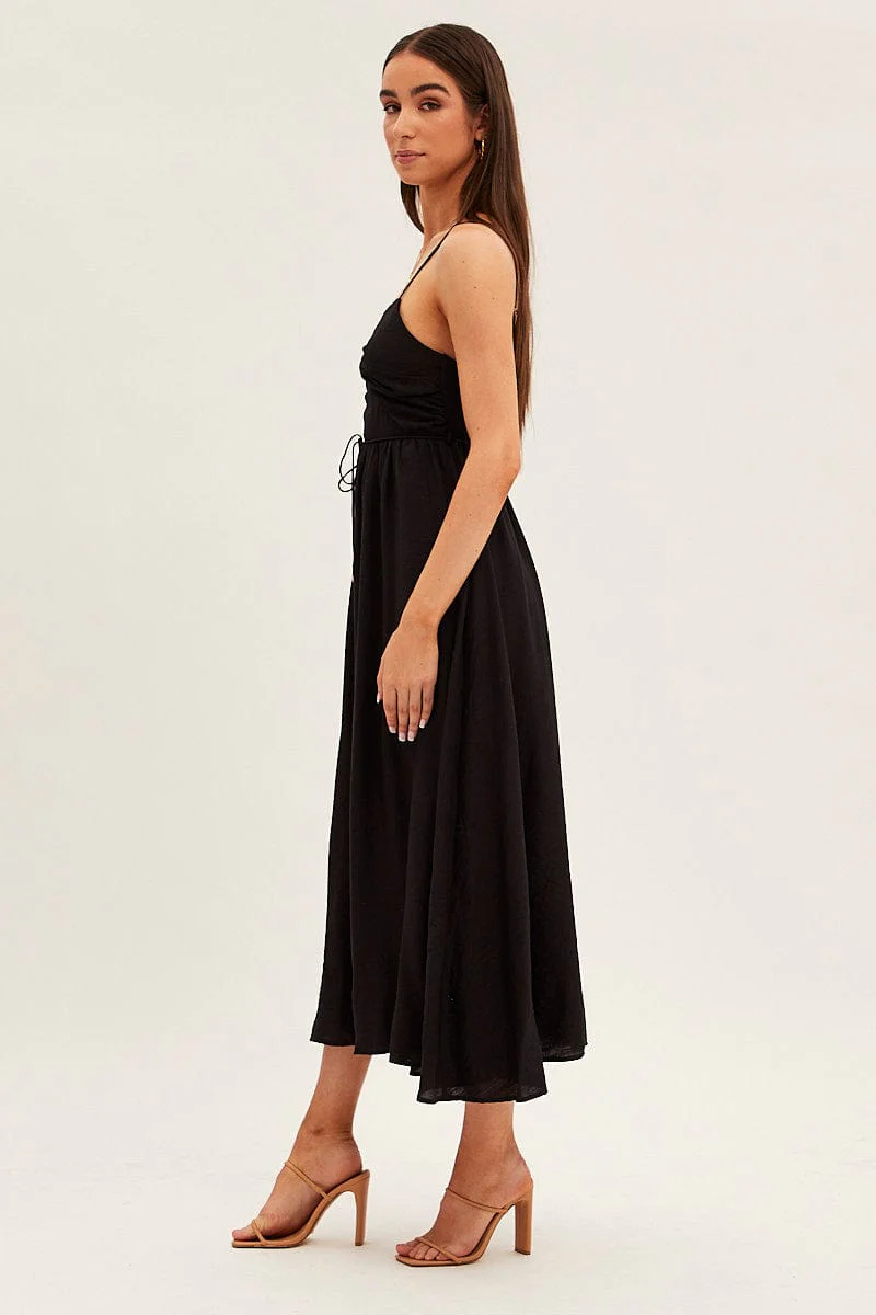 Black Twist Front Detail Satin Maxi Dress