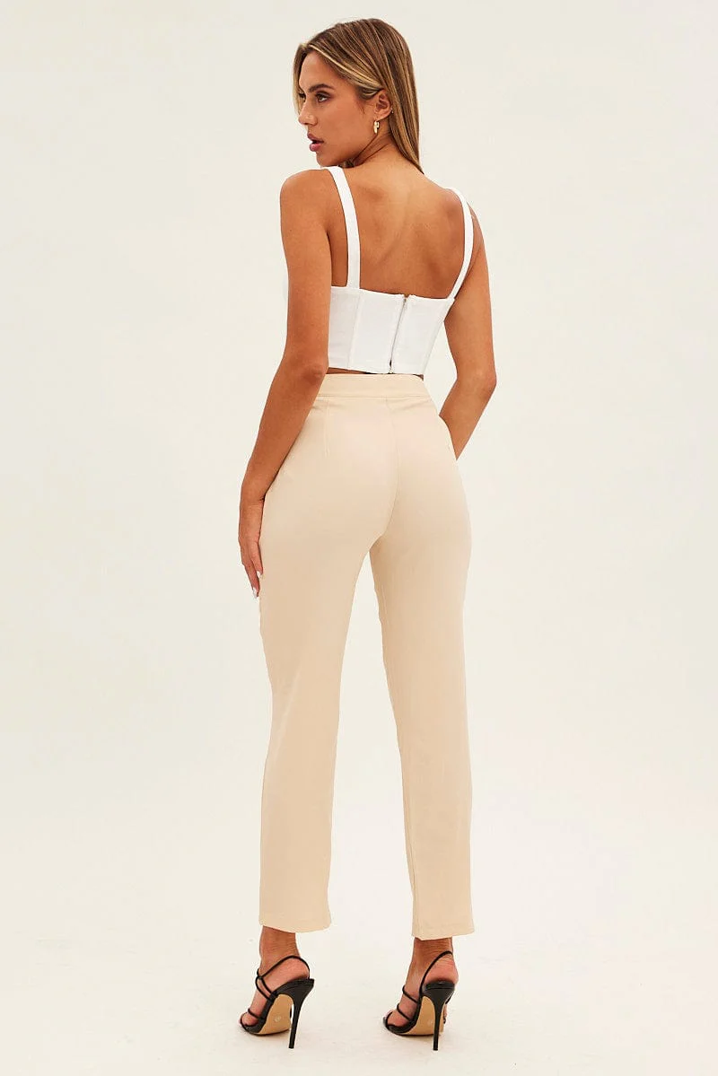 Beige Slim Leg Work Pant