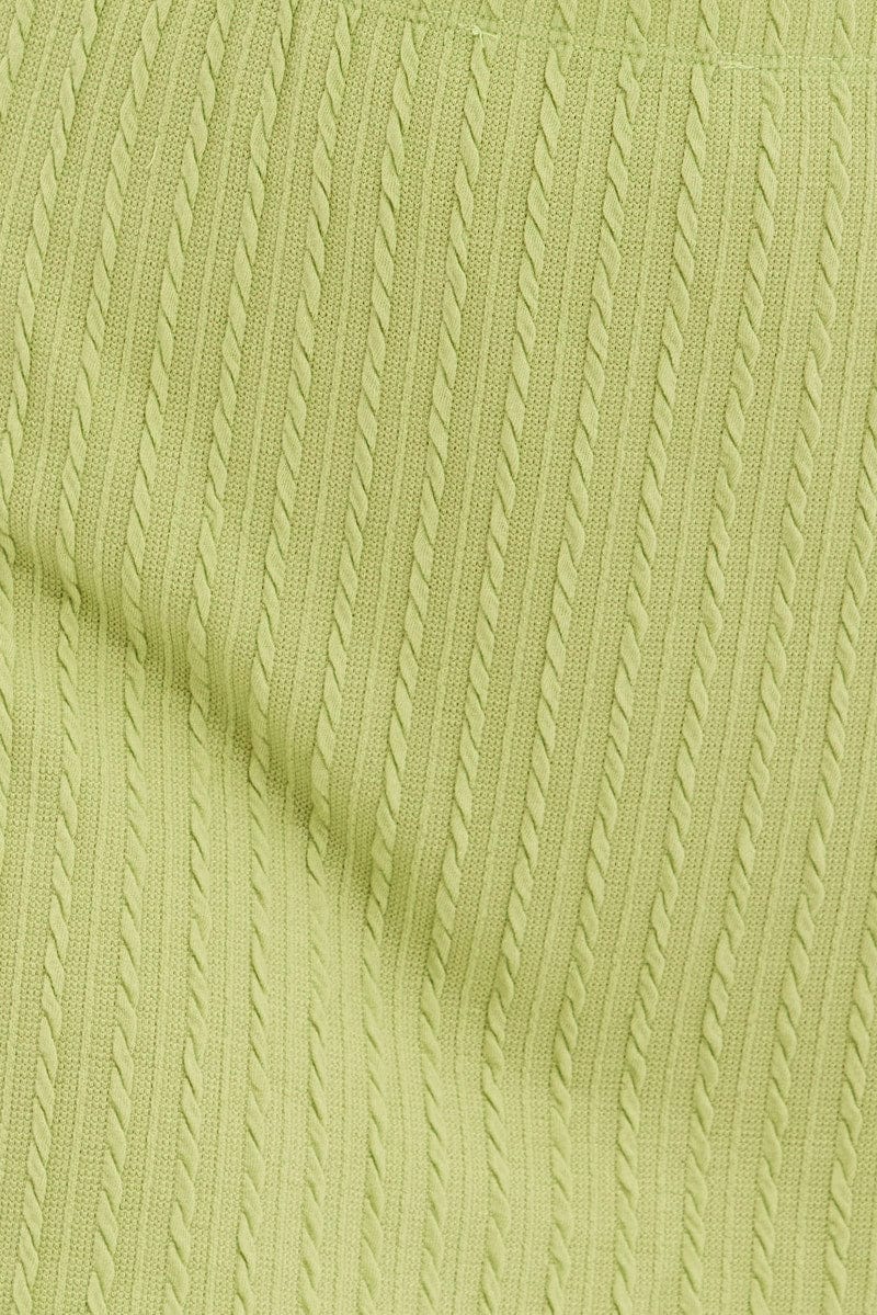 Green Mini Skirt Elastic Waist Band Texture Polyester