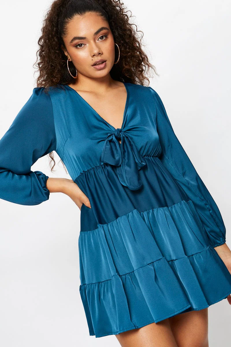 Green Tie Front Skater Dress