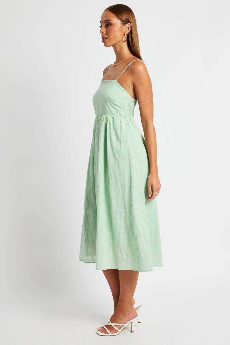 Green Midi Dress Sleeveless Self Check