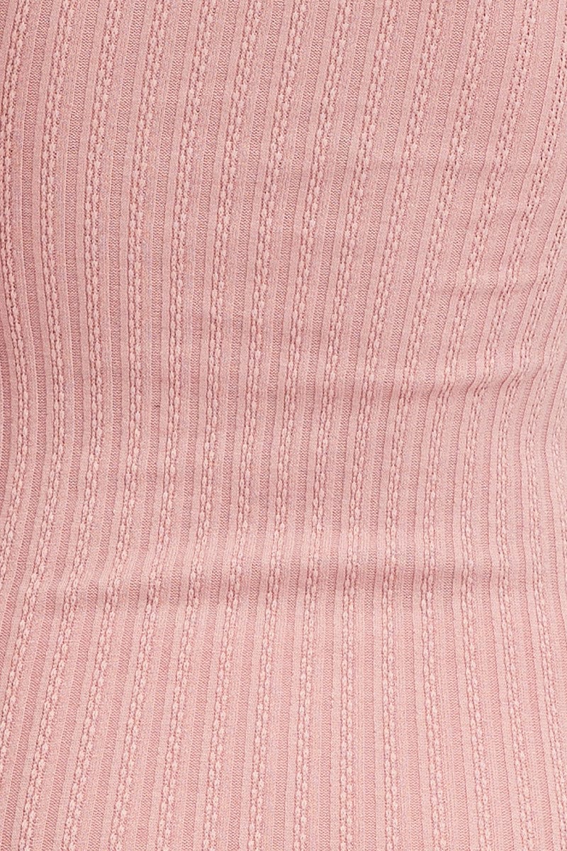 Pink Ribbed Dress Long Sleeve Mini