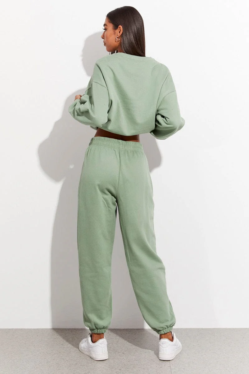 Green Track Pants High Rise Jogger