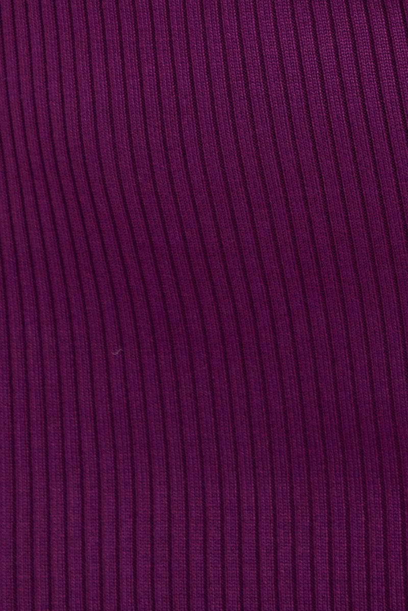 Purple Knit Midi Dress Sleeveless Scoop Neck Bodycon Rib