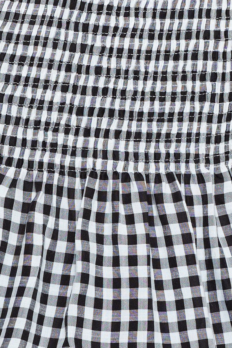 Check Puff Sleeve Top Short Sleeve