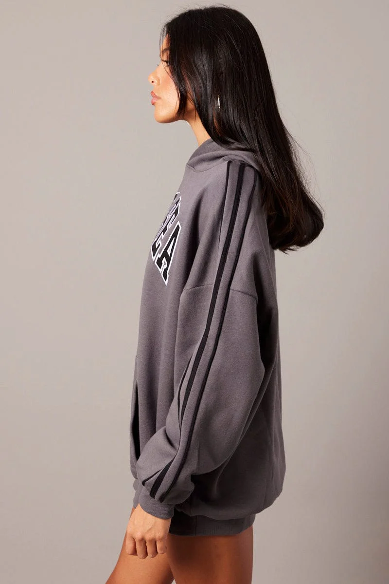 Grey Hoodie Sweater Long Sleeve Graphic