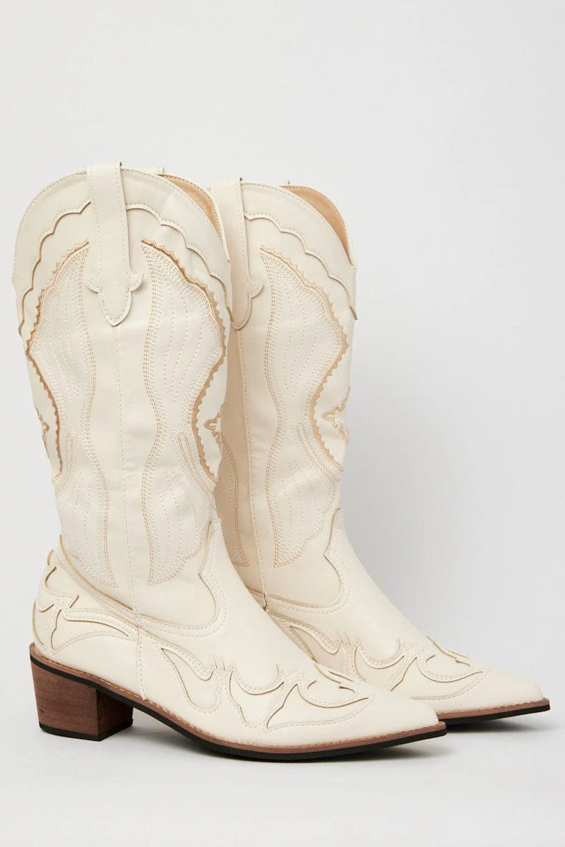 White Embroidered Western Cowboy Boot
