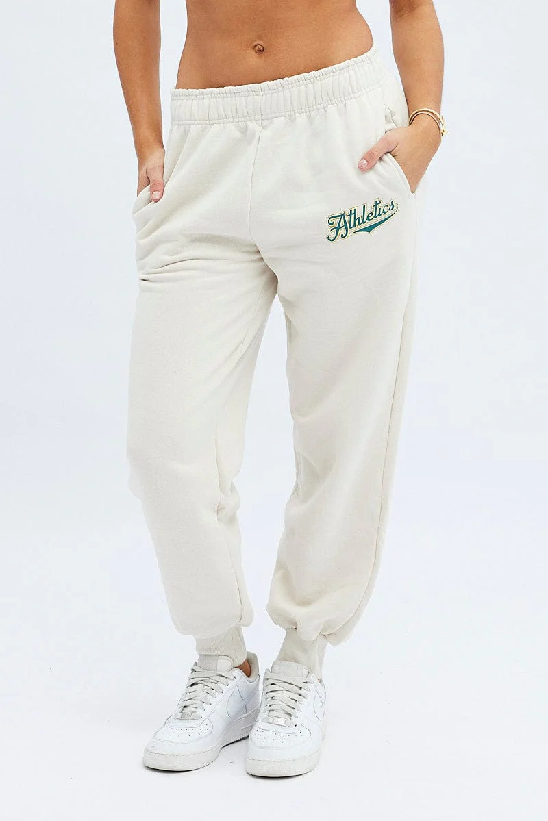 Beige Track Pants High Rise Jogger