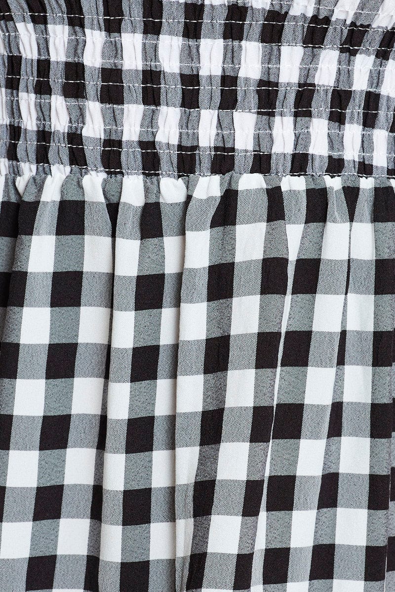 Check Midi Dress One Shoulder Short Sleeve