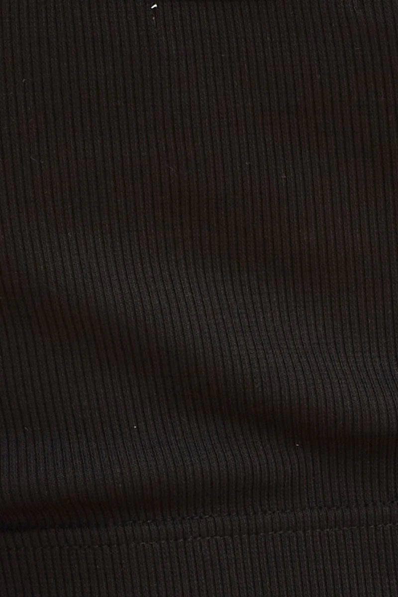 Black Crop Top Cotton Blend Rib Tank Elasticated Hem