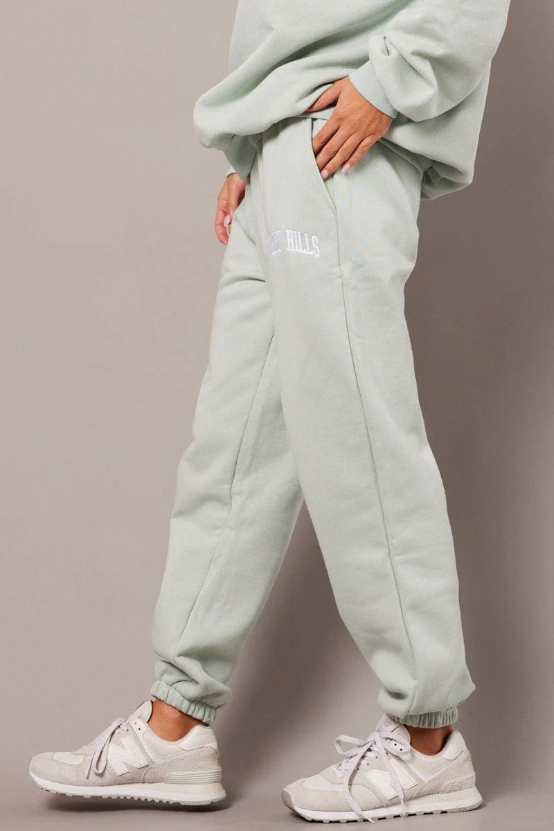 Green Track Pants High Rise