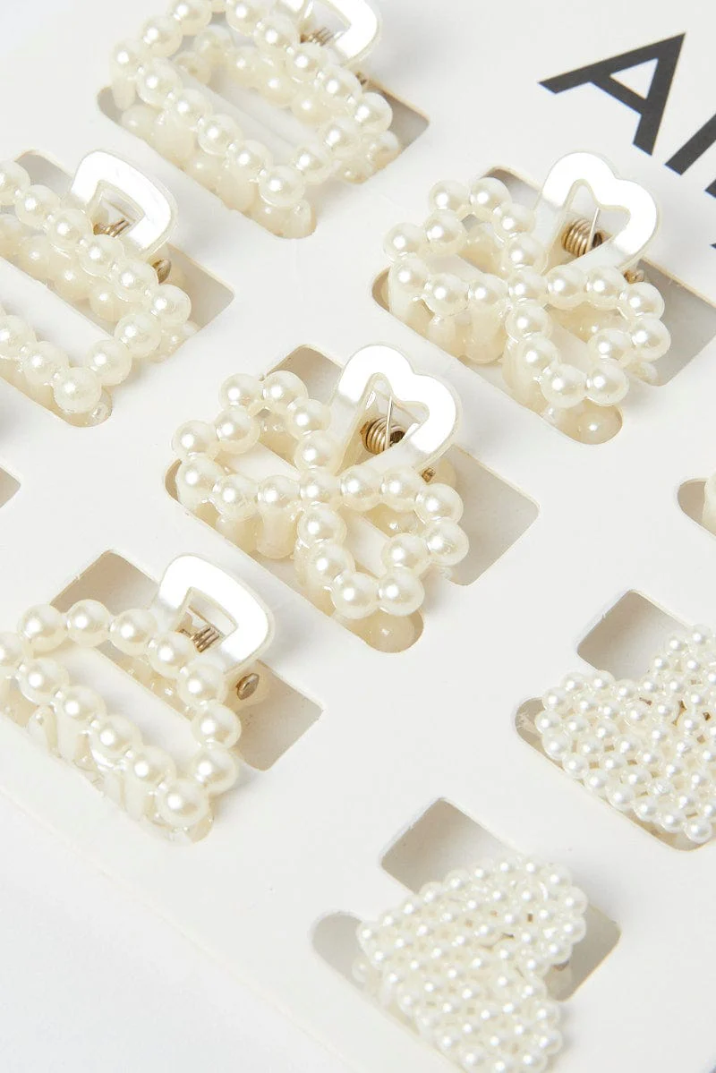 White 9 Pack Mix & Match Pearl Claw Clips