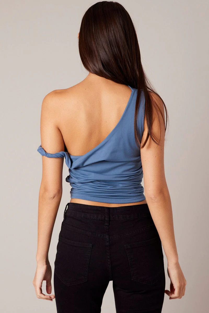 Blue Off Shoulder Top Sleeveless