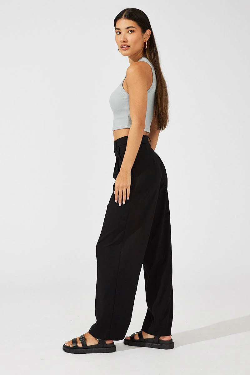 Black Wide Leg Pants High Rise