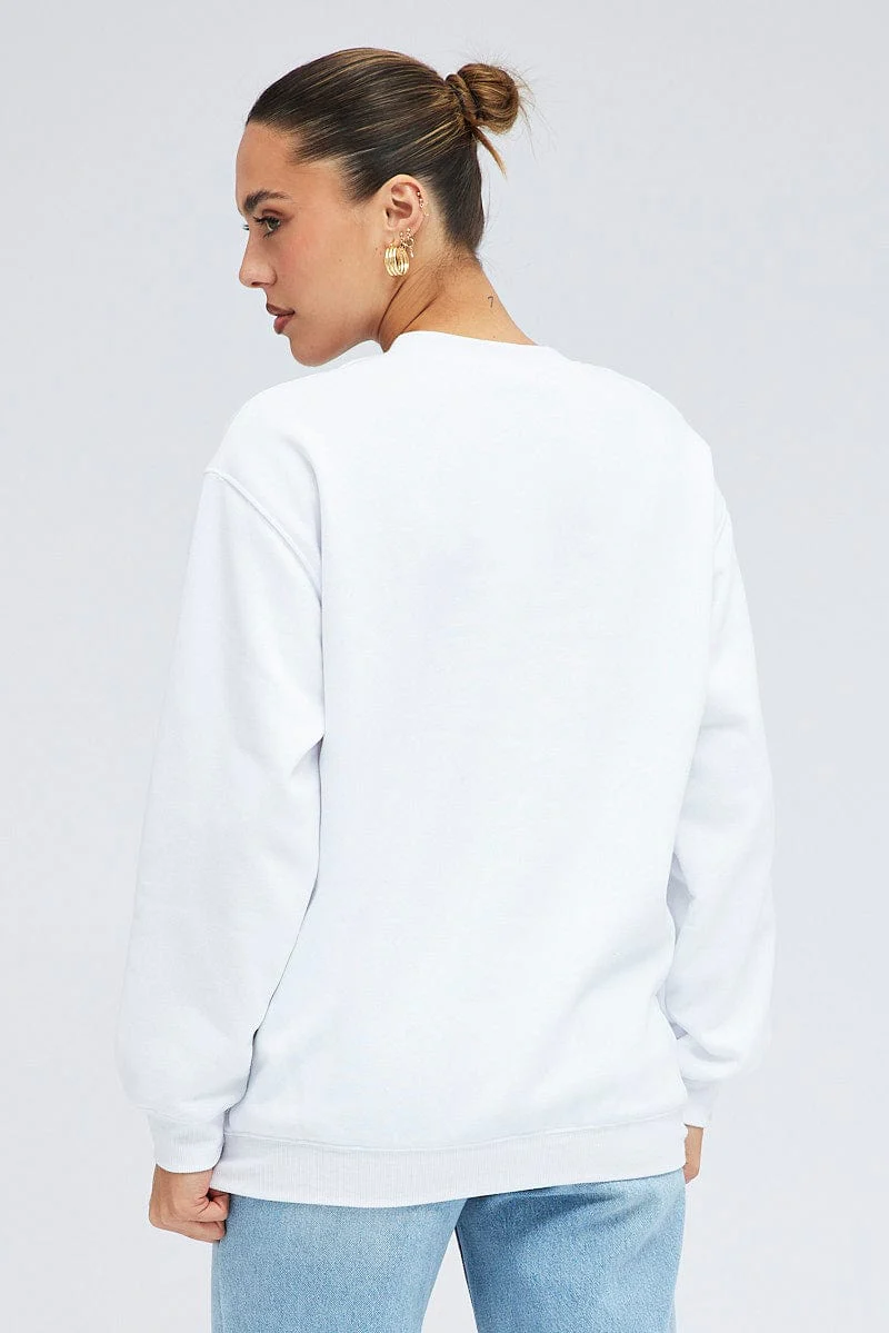 White Sweat Shirt Long Sleeve Crew Neck Brooklyn