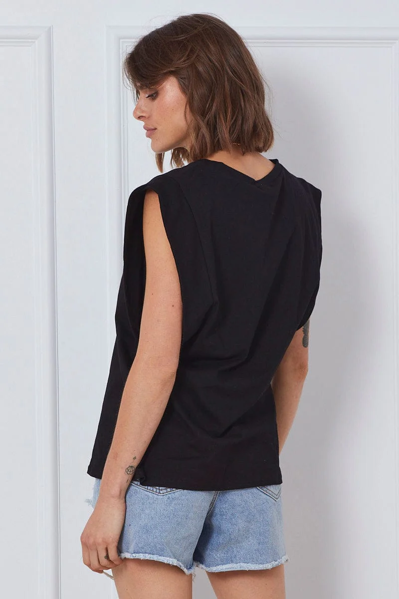 Black T Shirt Sleeveless Crew Neck