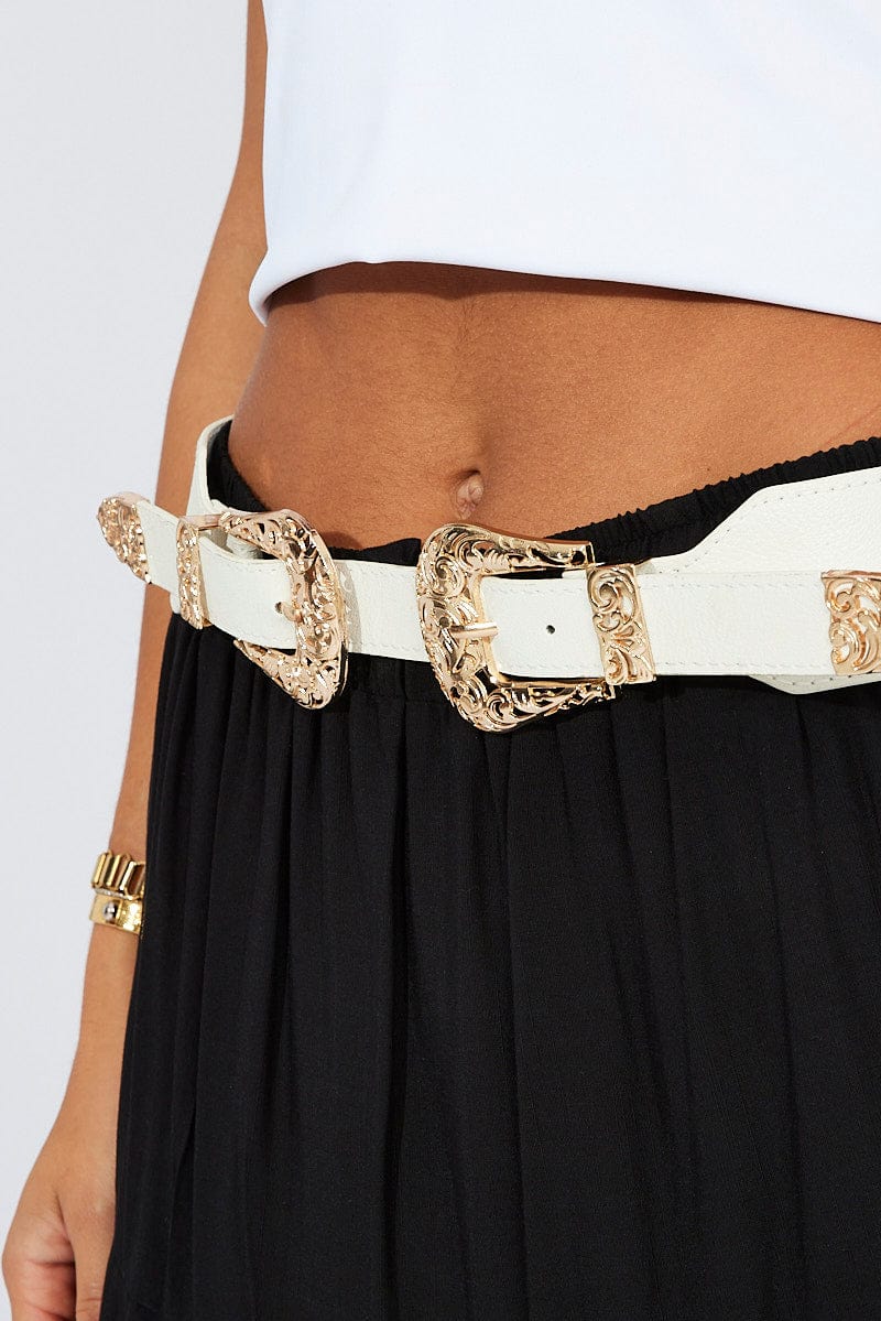White Double Buckle Belts