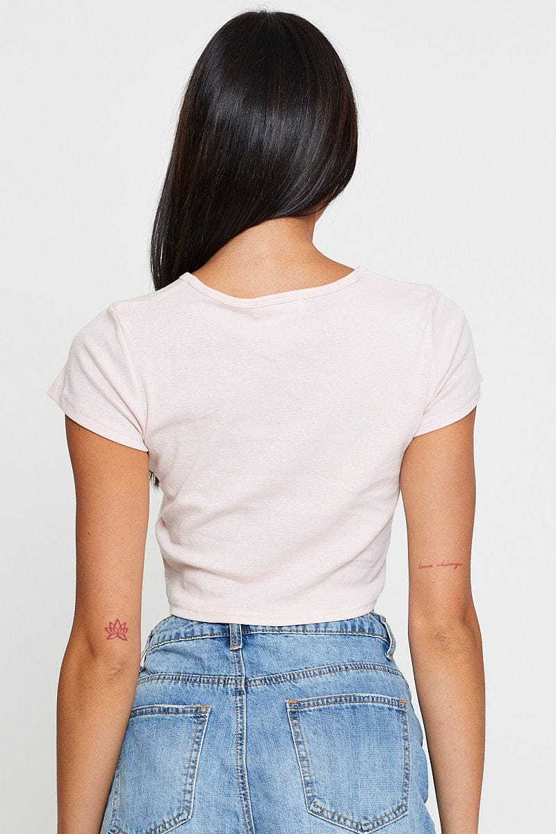 Pink T Shirt Short Sleeve Crew Neck