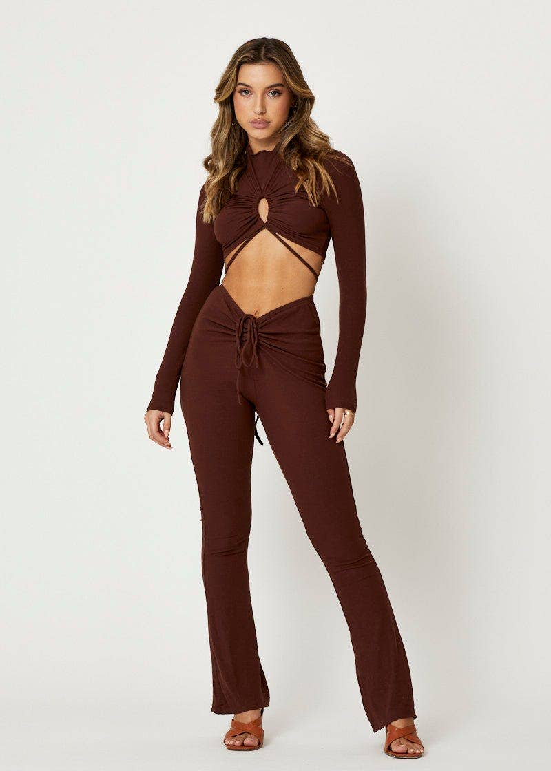 Brown Wrap Top Long Sleeve