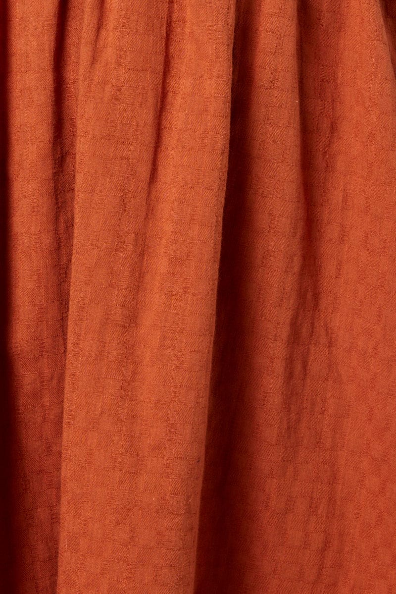 Brown Fit and Flare Dress Short Sleeve Textured