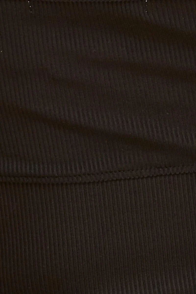 Black Crop Top Long Line Rib Elasticated Hem