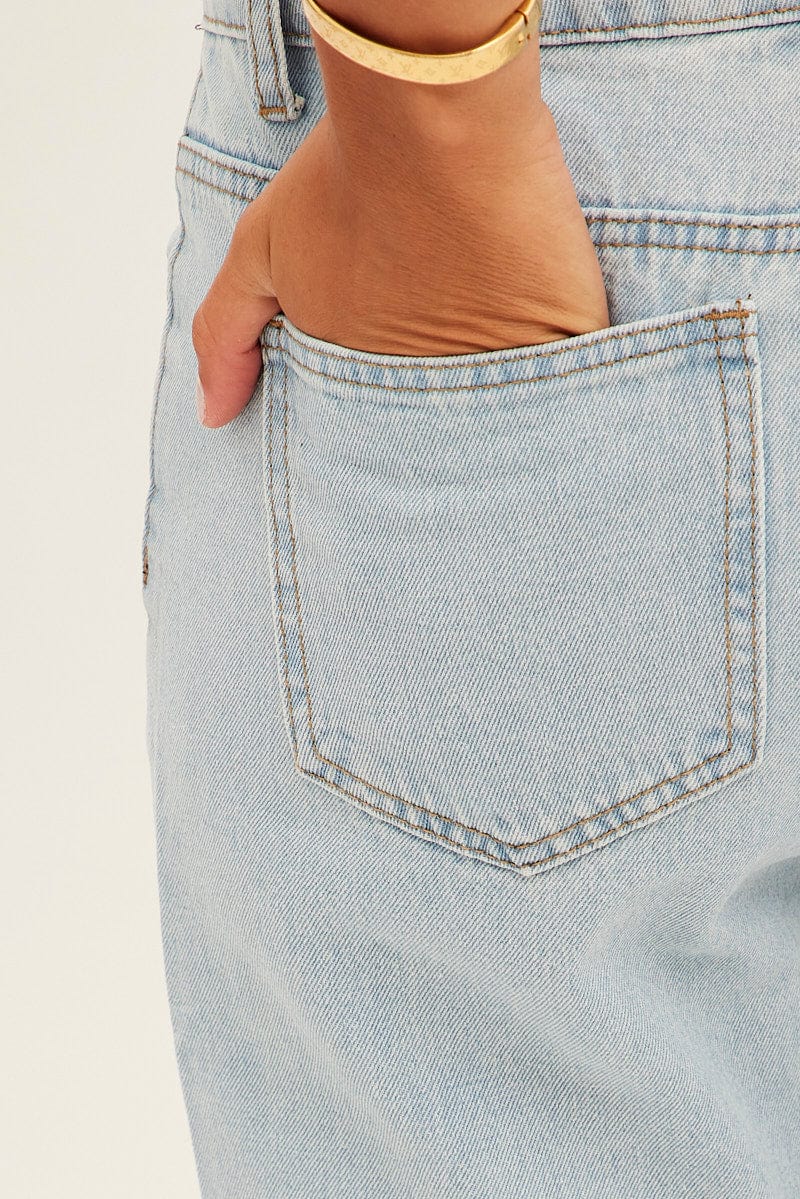 Blue Straight Denim Jeans Low Rise