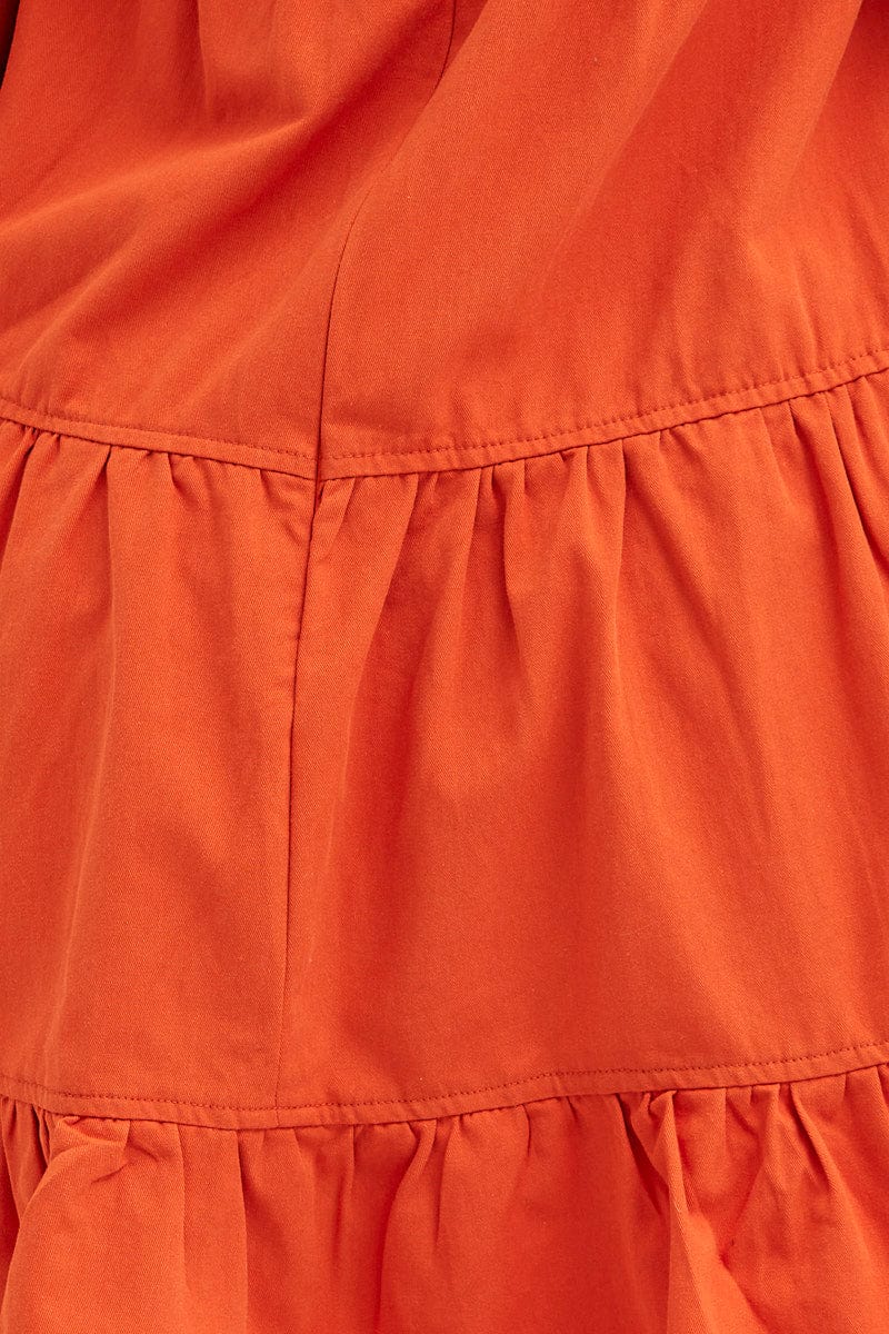 Brown Tiered Dress Long Sleeve Mini