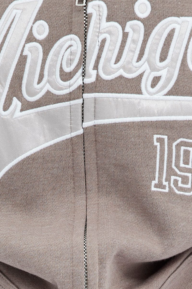 Brown Zip Hoodie Long Sleeve Graphic