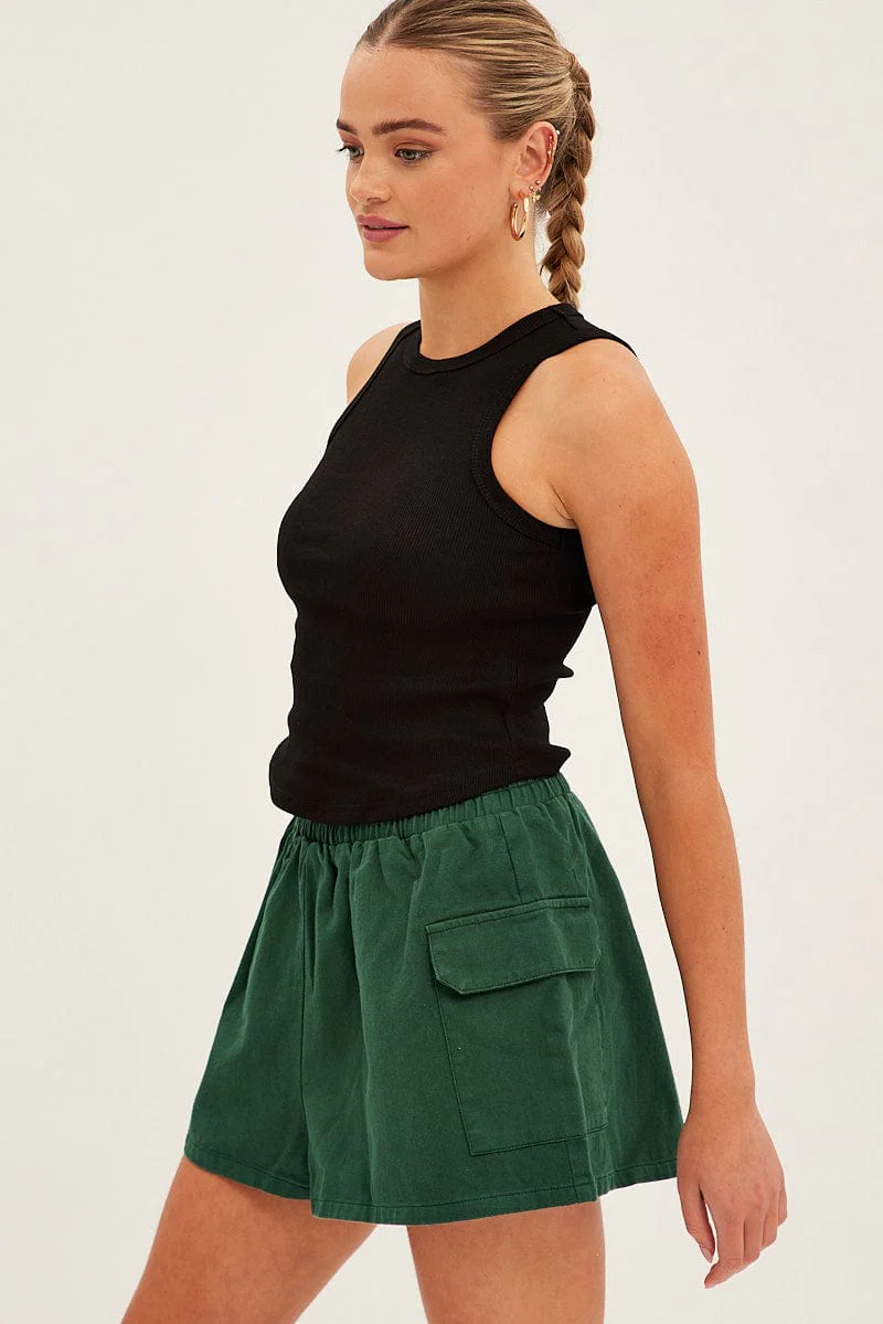 Green Cargo Shorts High Rise