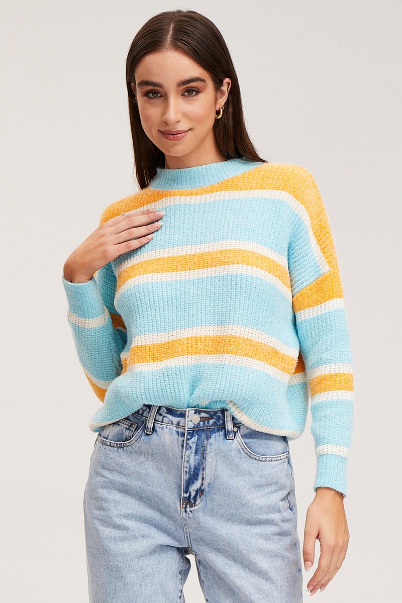 Stripe Knit Top Long Sleeve Relaxed Colour Block
