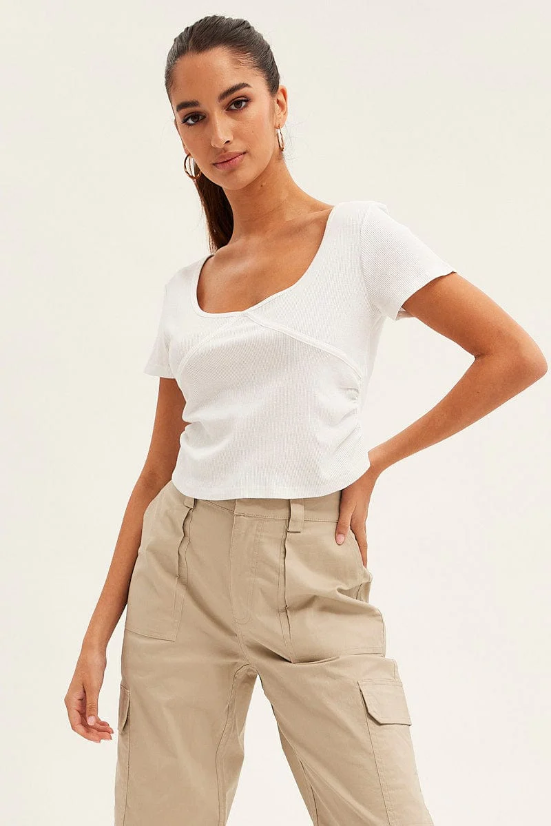 White T Shirt Short Sleeve V Neck