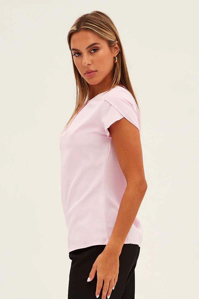 Pink Pleat Detail Workwear Top