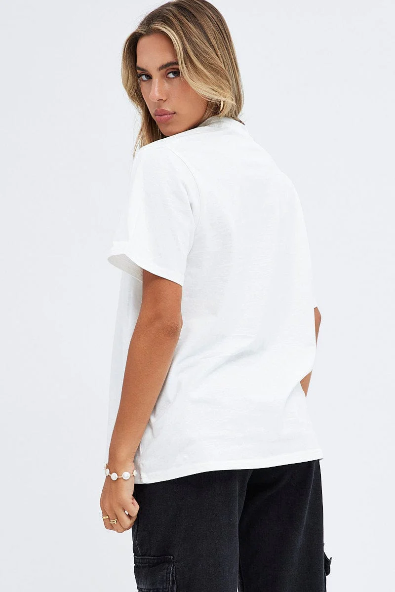 White Graphic Tee Short Sleeve Crew Neck Rock Oversized