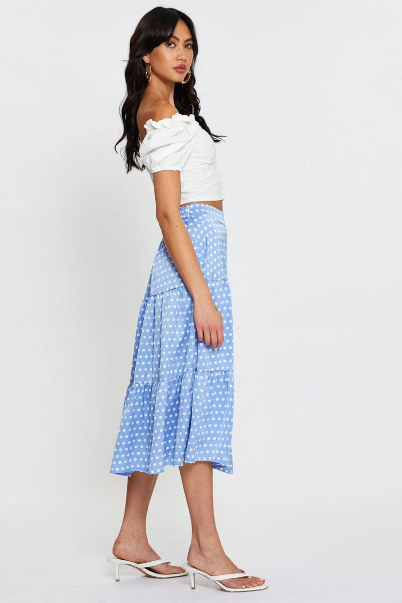Polka Dot Midi Skirt High Rise