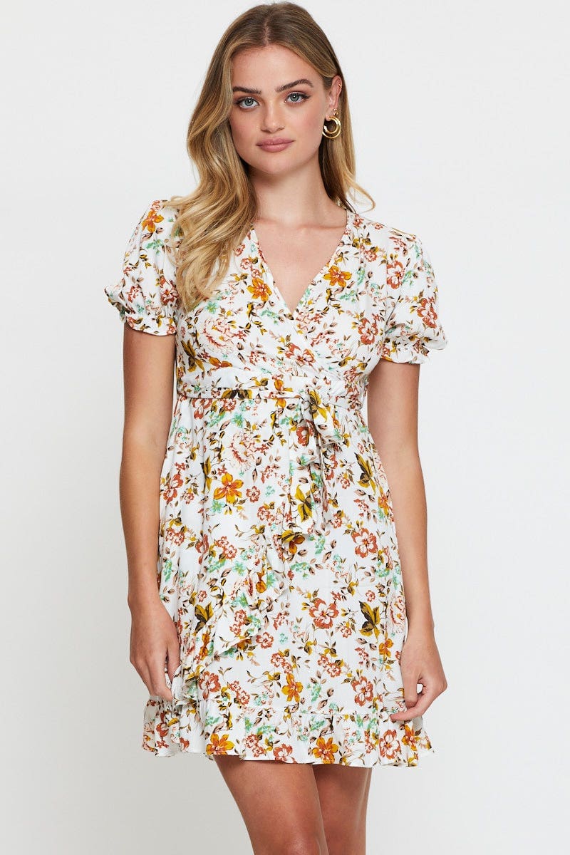 Print Mini Dress Short Sleeve Fit And Flare