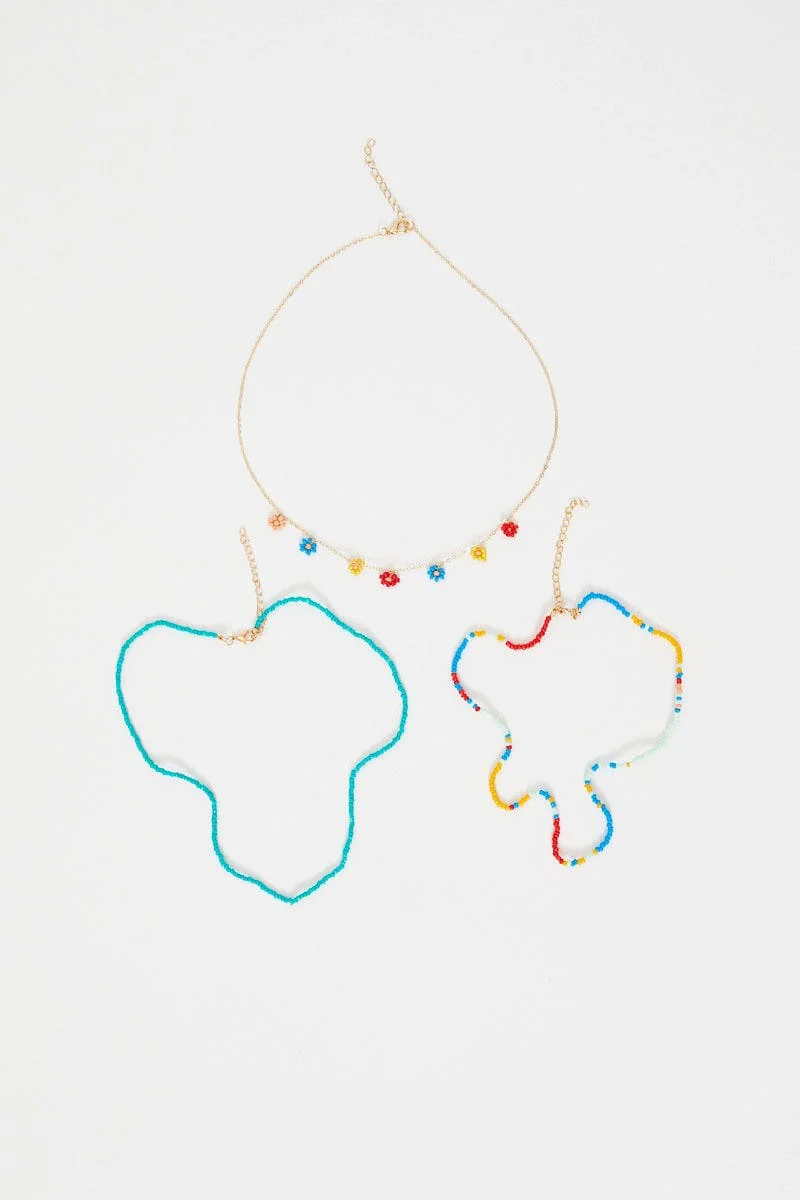 Multi Beaded Flower Multi Necklace