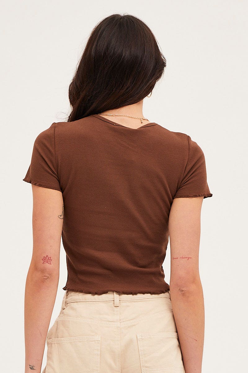 Brown Jersey Top Short Sleeve Crew Neck