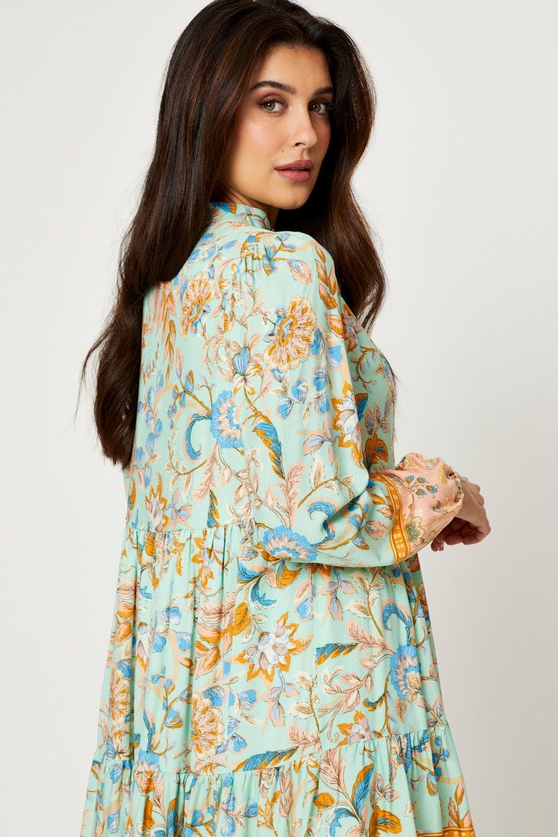 Boho Print Button Front Skater Dress