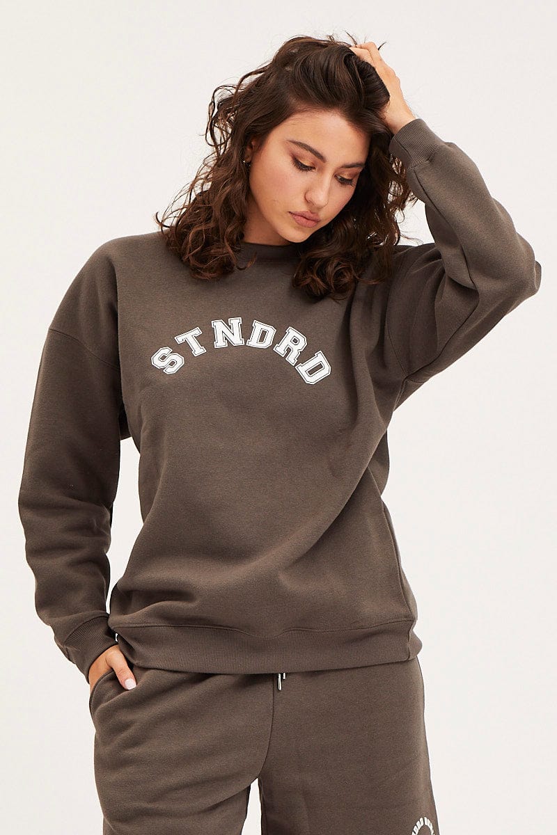 Grey Unisex Sweatshirts Oversized Crew Neck