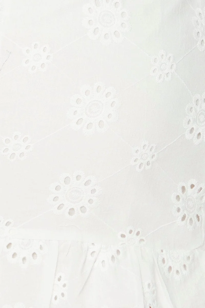 White Broderie Twist Front Frill Hem Mini Dress