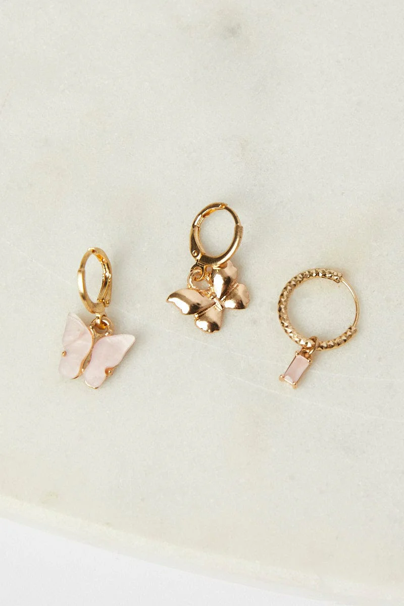 Metallic 3 Pack Butterfly Earrings