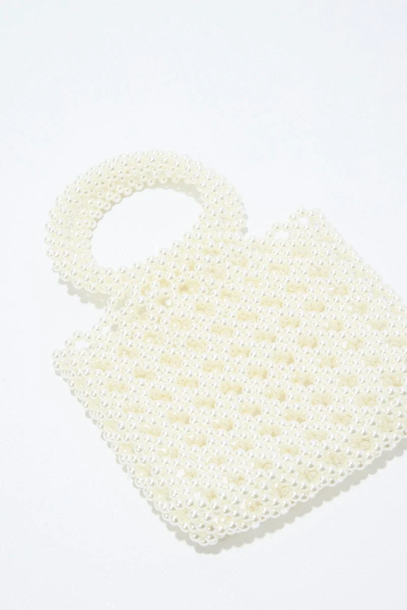 White Faux Pearl Beaded Handbag