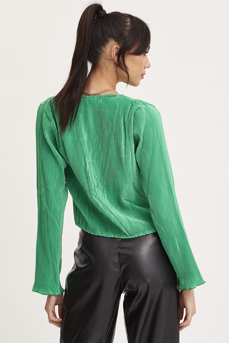 Green Tie Up Top Long Sleeve