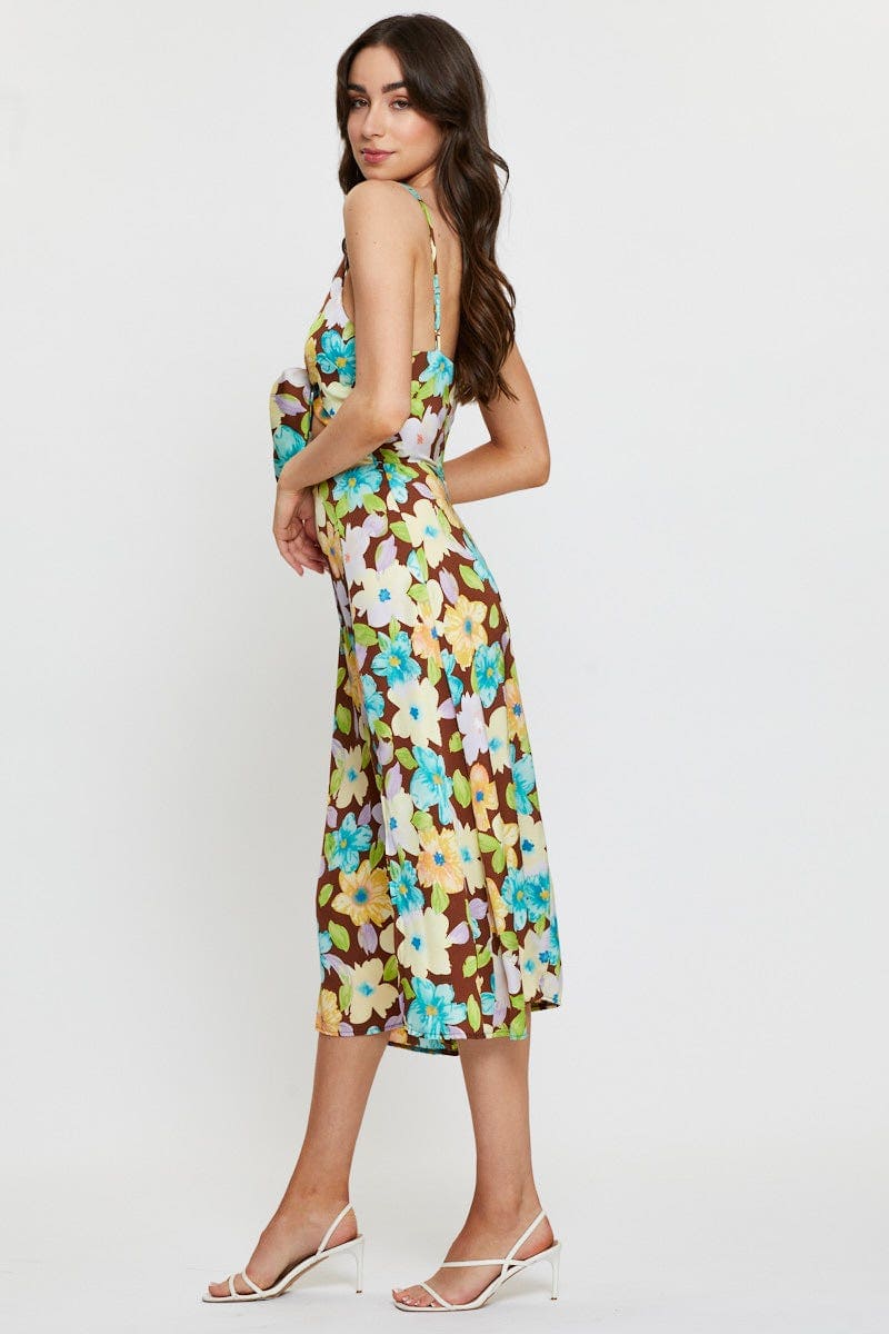 Print A Line Dress Midi