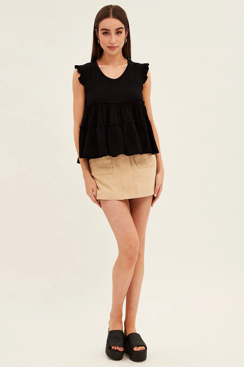 Black Ruffle Tiered Top