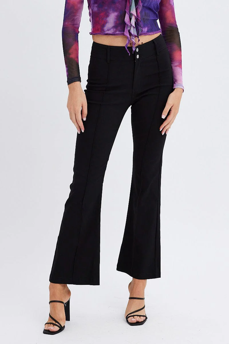 Black Flare Leg Pants Mid Rise